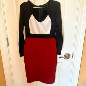 Red Black White Form Fitting Work Dress Small